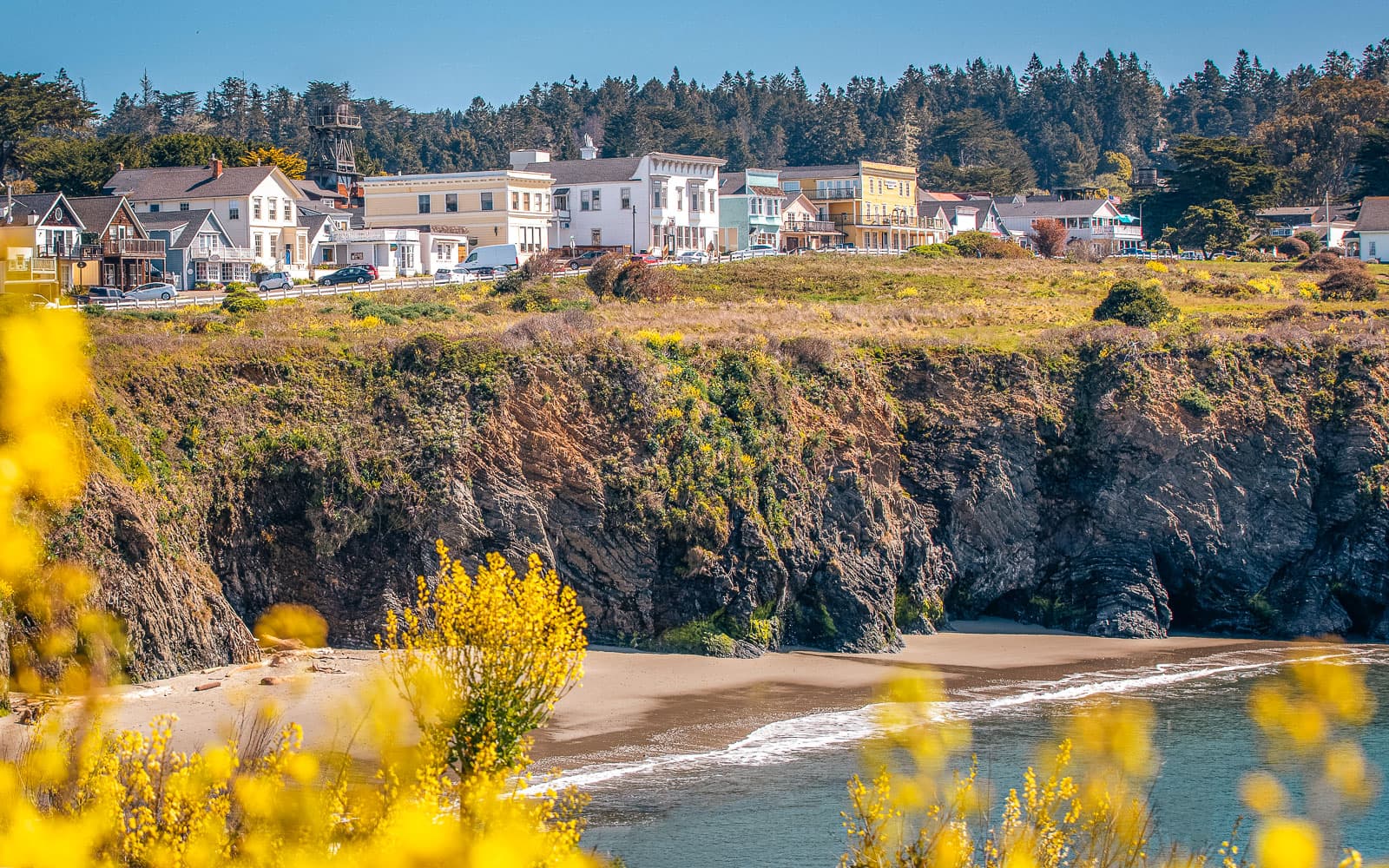 Mendocino village above the coast